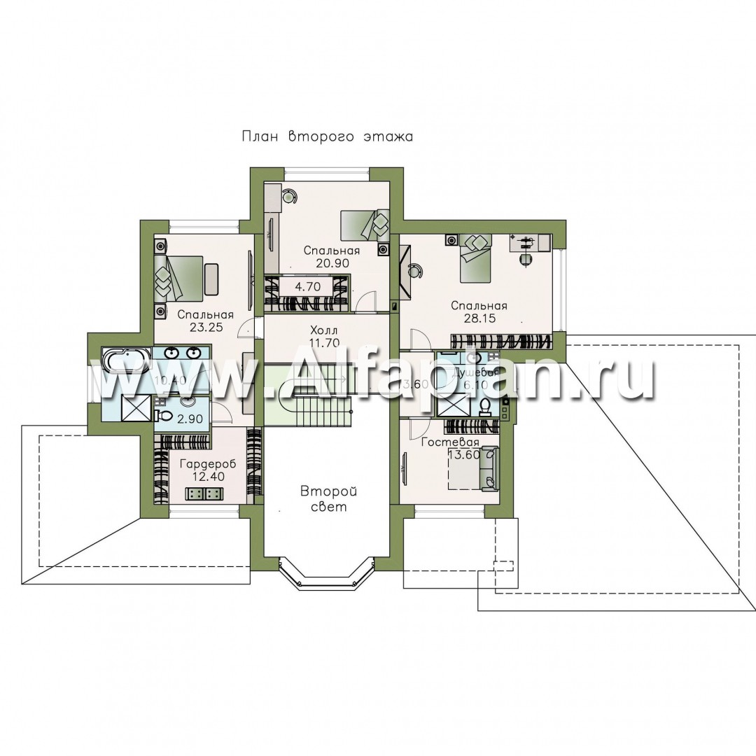 Проекты домов Альфаплан - «Сена» — респектабельный двухэтажный особняк с гаражом - изображение плана проекта №2
