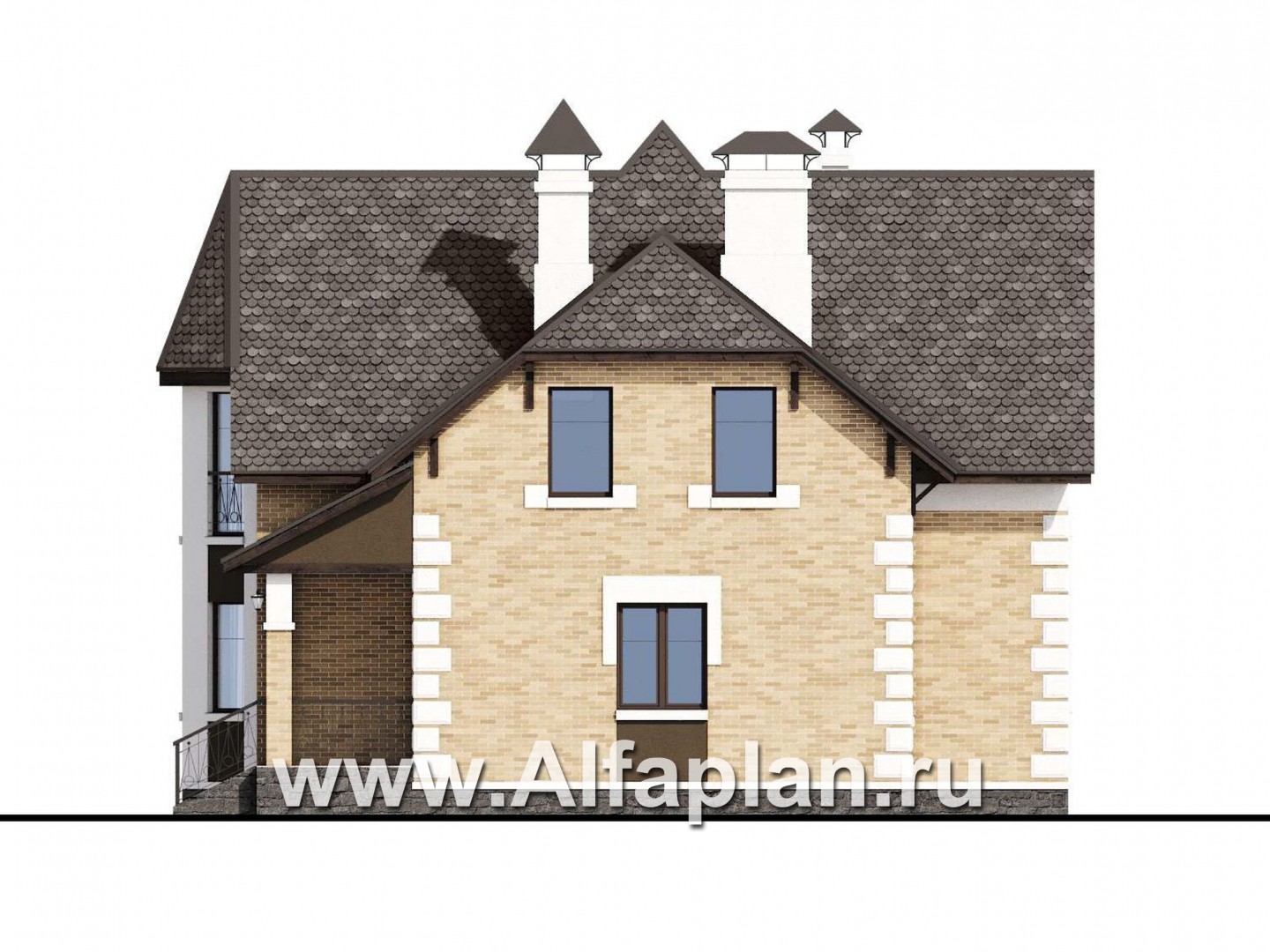 Проекты домов Альфаплан - «Клио» - классический коттедж с красивым эркером - изображение фасада №2