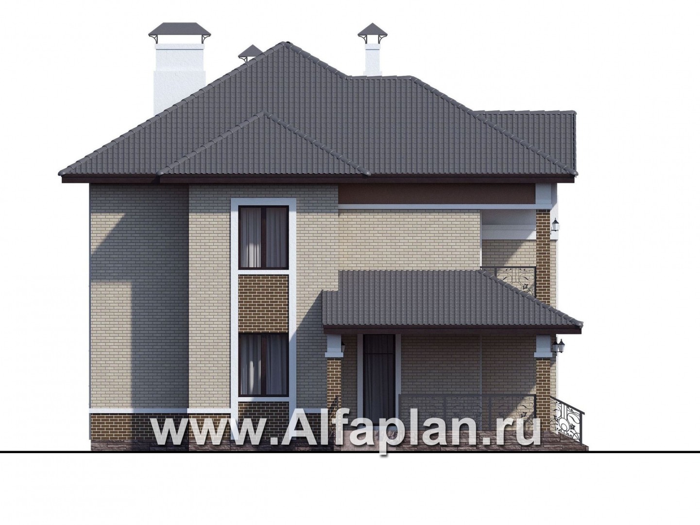 Проекты домов Альфаплан - «Арно» - проект двухэтажного дома, особняк с двусветной гостиной, с террасой и сауной - изображение фасада №3