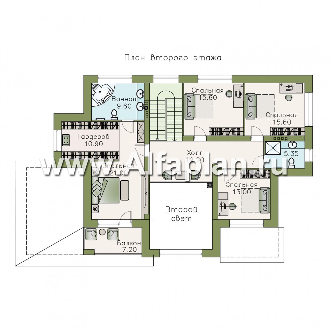 Проекты домов Альфаплан - «Арно» - проект двухэтажного дома, особняк с двусветной гостиной, с террасой и сауной - изображение плана проекта №4