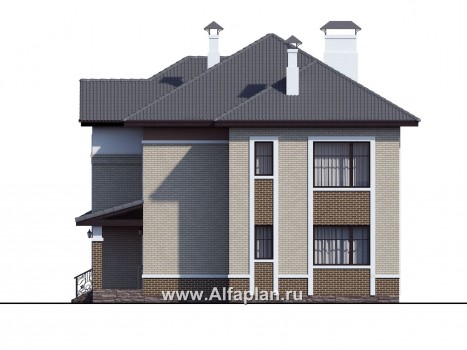 Проекты домов Альфаплан - «Арно» - проект двухэтажного дома, особняк с двусветной гостиной, с террасой и сауной - превью фасада №2