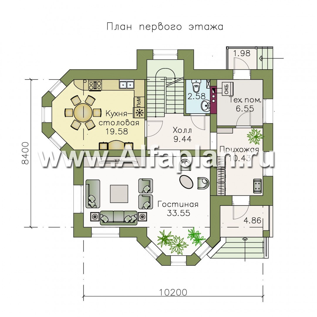 Проекты домов Альфаплан - «Классика»- двухэтажный особняк с эркером - изображение плана проекта №1