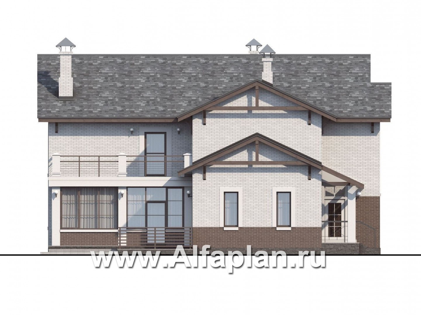 Проекты домов Альфаплан - «Флагман» - коттедж с большой верандой и солярием - изображение фасада №3