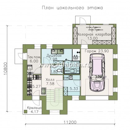 Проекты домов Альфаплан - «Альпина» - трехэтажный коттедж с гаражом для маленького участка - превью плана проекта №1