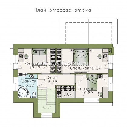 «Альпина» - проект двухэтажного дома, с мансардой и с гаражом на 1 авто и сауной в цоколе - превью план дома