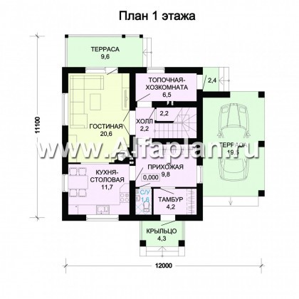 Проект дома с мансардой, 3 спальни, с навесом на 1 авто - превью план дома