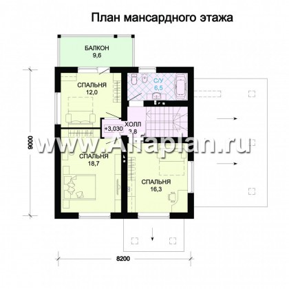 Проект дома с мансардой, 3 спальни, с навесом на 1 авто - превью план дома