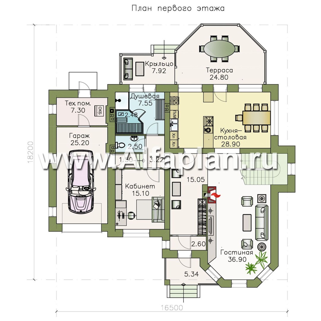 Проекты домов Альфаплан - «Clever» - классический коттедж с гаражом и террасой - план проекта №1