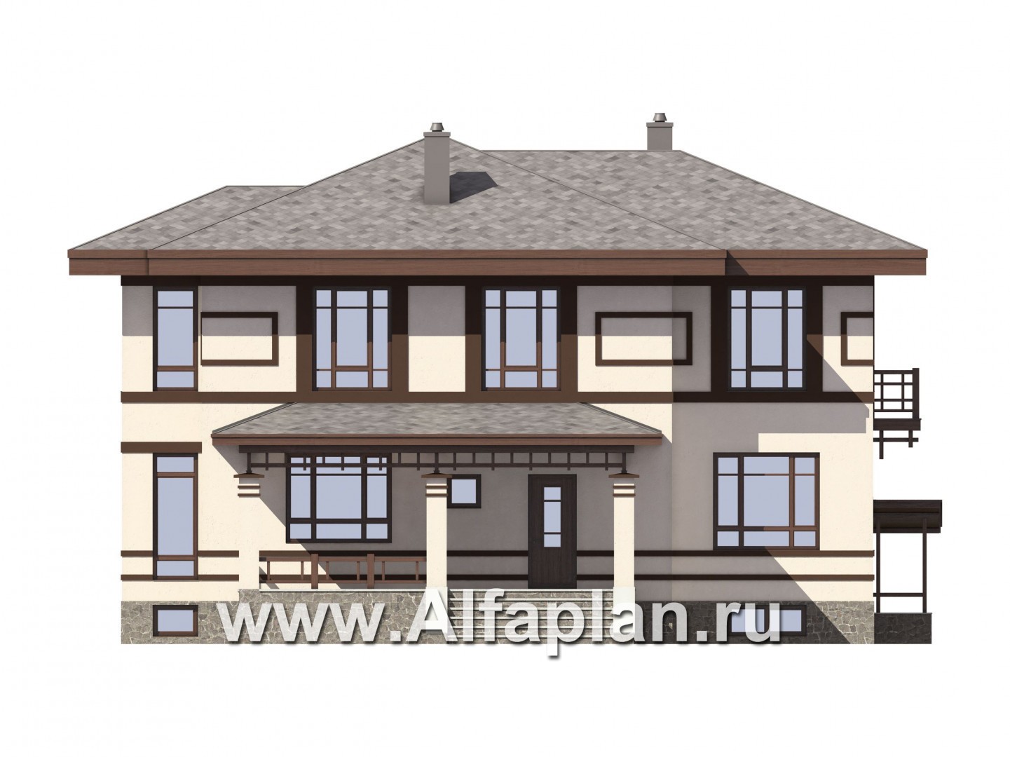 Проекты домов Альфаплан - Двухэтажный особняк с цокольным этажом - изображение фасада №1