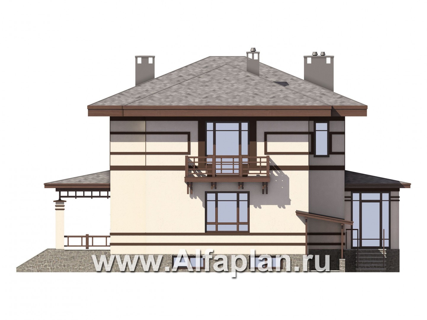Проекты домов Альфаплан - Двухэтажный особняк с цокольным этажом - изображение фасада №4
