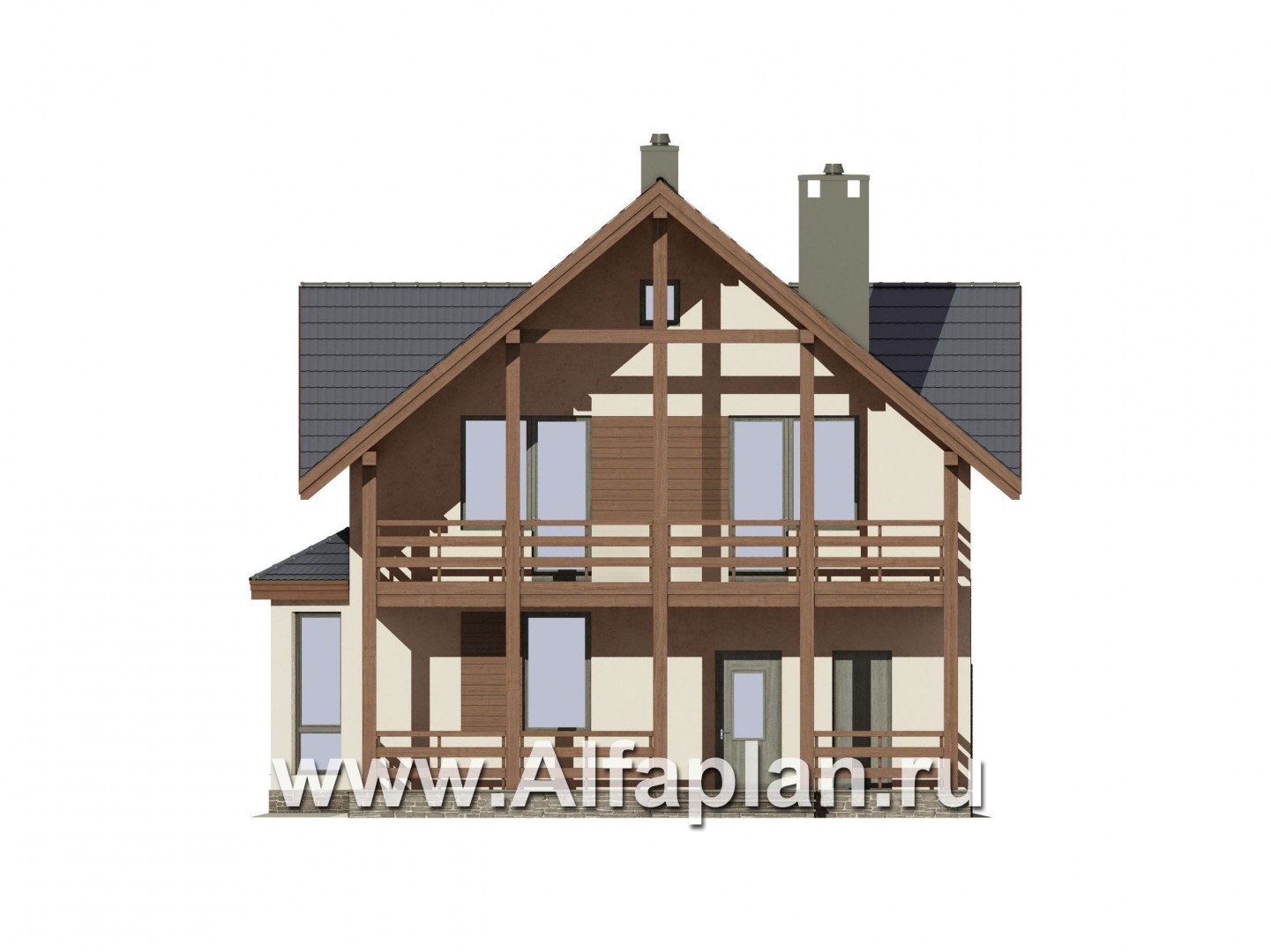 Проекты домов Альфаплан - Экономичный мансардный дом - изображение фасада №1