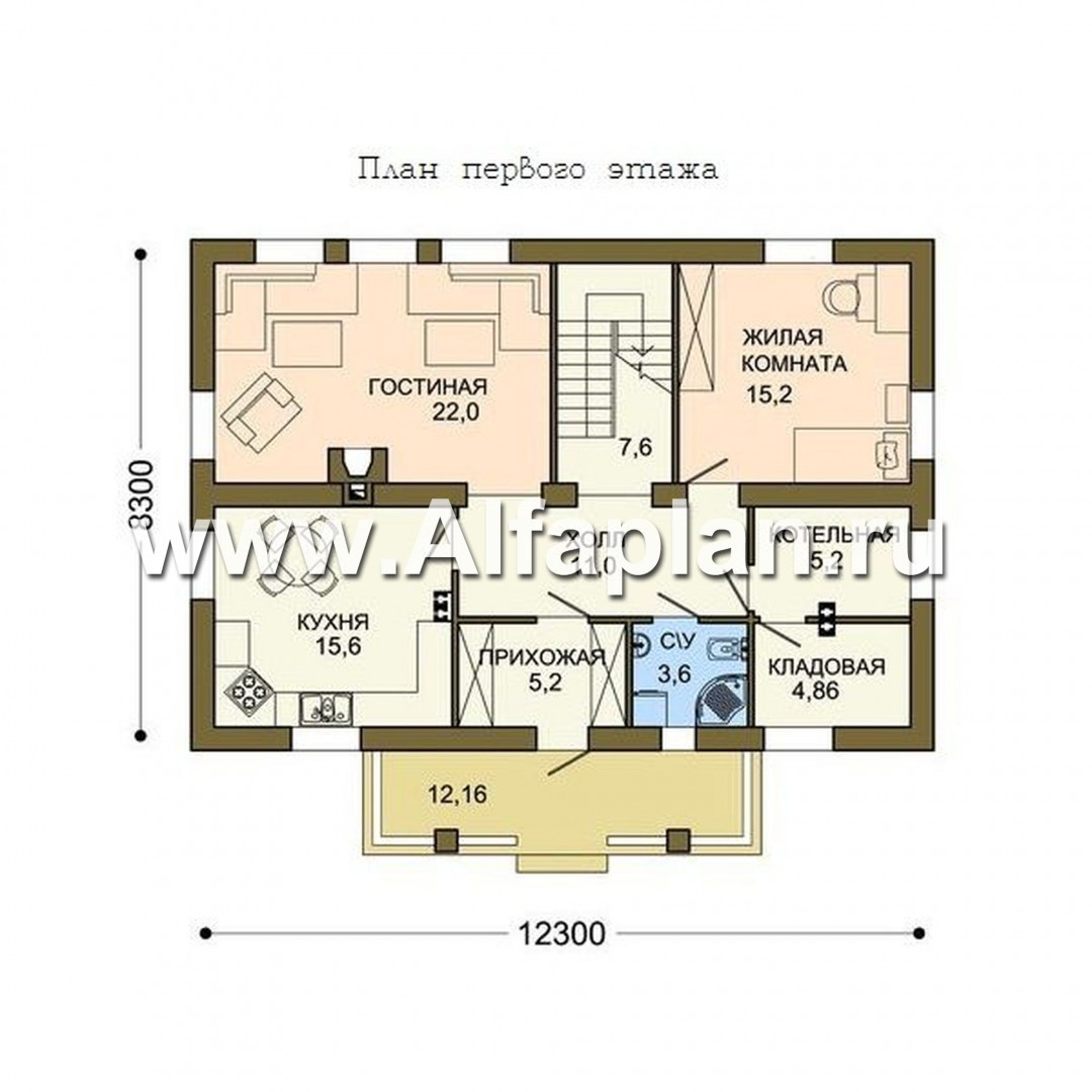 Проекты домов Альфаплан - Компактный мансардный дом из газобетона - изображение плана проекта №1