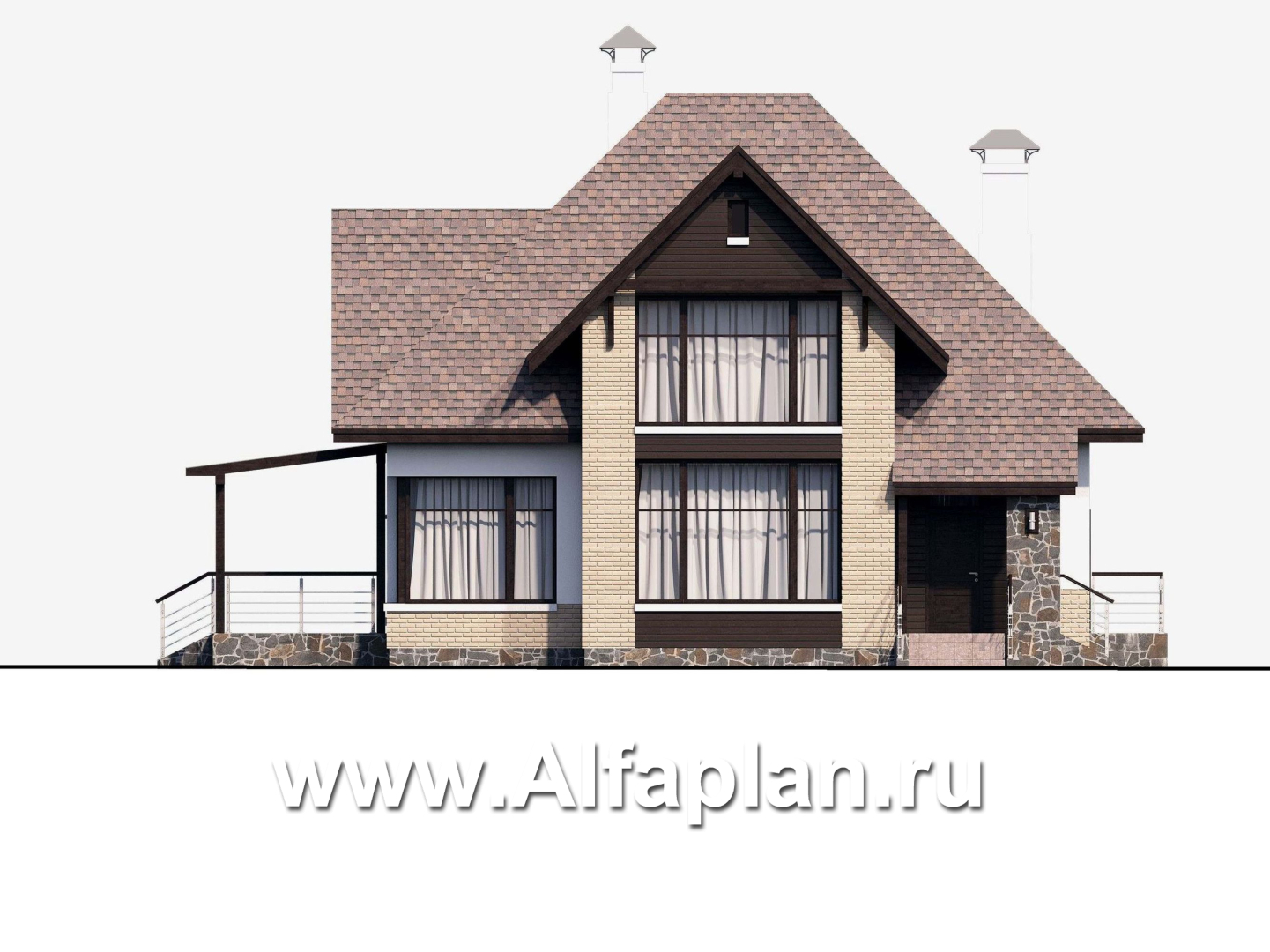 Проекты домов Альфаплан - «Домик в Коломне» - уютный дом с мансардой - изображение фасада №1
