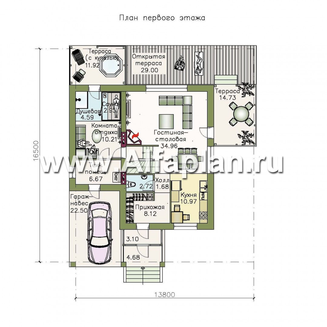 Проекты домов Альфаплан - Компактный коттедж с комфортной планировкой - план проекта №1