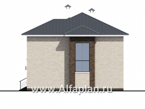 «Роман с камнем» — проект двухэтажного дома, планировка дома со вторым светом столовой и с террасой - превью фасада дома