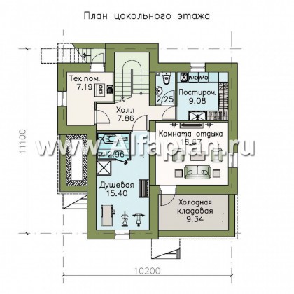 «Знаменка плюс» - проект двухэтажного дома из газобетона, планировка с эркером и с террасой, с цокольным этажом - превью план дома