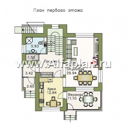 «Знаменка плюс» - проект двухэтажного дома из газобетона, планировка с эркером и с террасой, с цокольным этажом - превью план дома