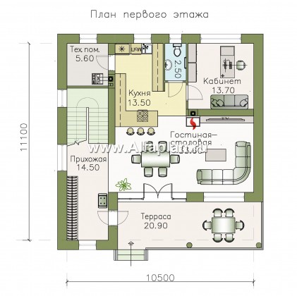 «Гоген» - проект двухэтажного дома из газобетона, с террасой, стиль баухаус с эксплуатируемой кровлей - превью план дома