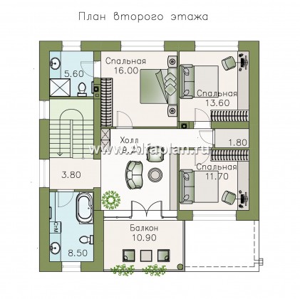 «Гоген» - проект двухэтажного дома из газобетона, с террасой, стиль баухаус с эксплуатируемой кровлей - превью план дома