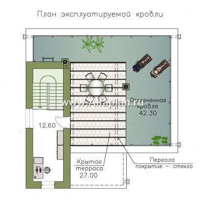 «Гоген» - проект двухэтажного дома из газобетона, с террасой, стиль баухаус с эксплуатируемой кровлей - превью план дома