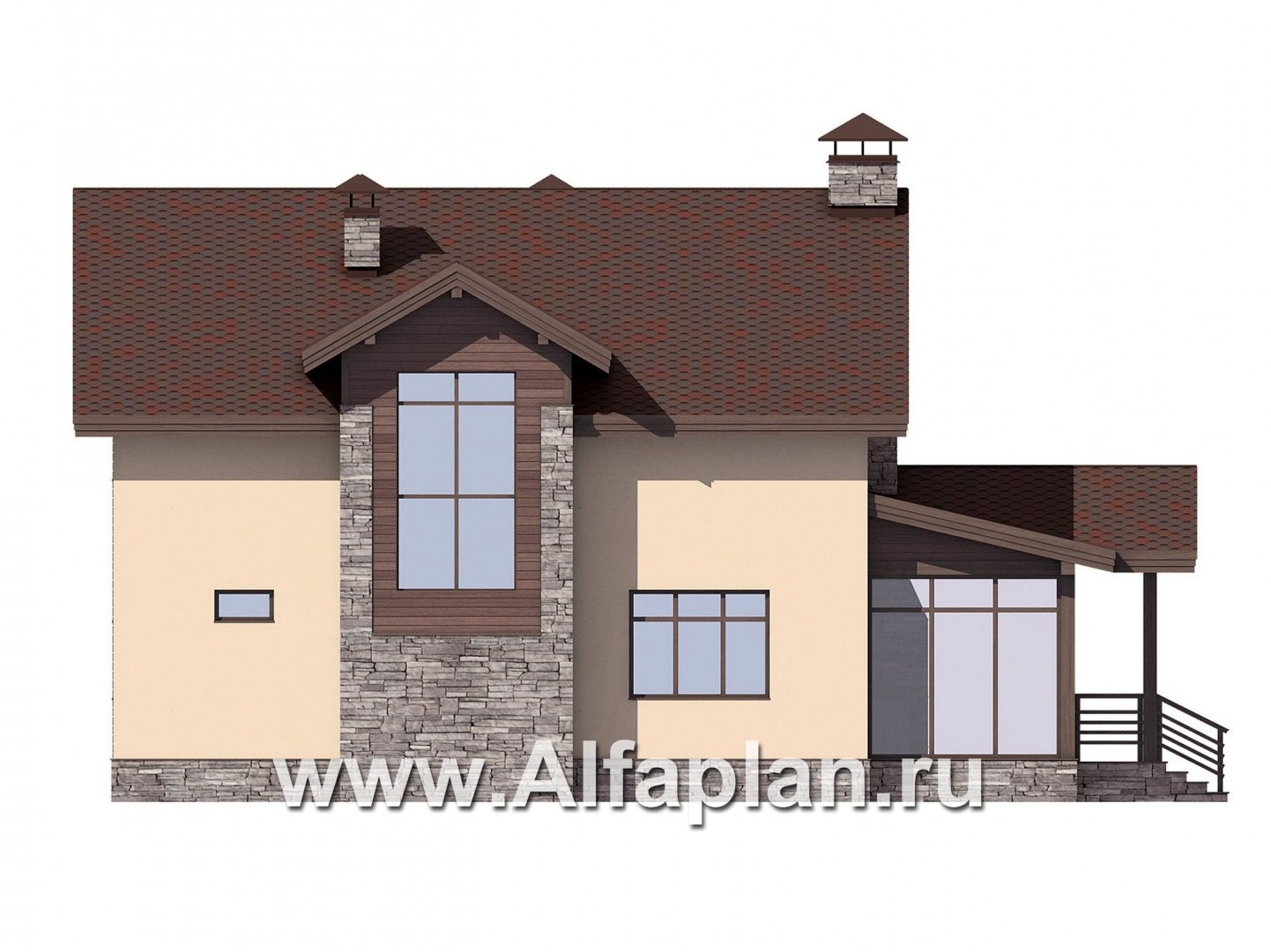 Проекты домов Альфаплан - Мансардный дом с барбекю на террасе - изображение фасада №4