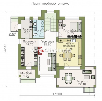 «Светлая полоса» - проект двухэтажного дома, современный стиль, с террасой - превью план дома