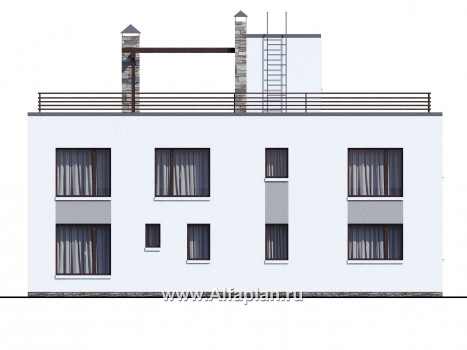 «Гоген» - проект двухэтажного дома из газобетона, с террасой, стиль баухаус, с сауной и биллиардной - превью фасада дома