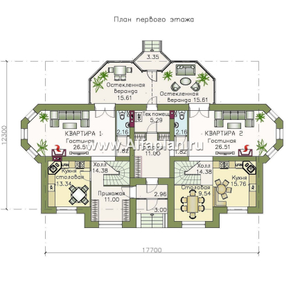 Проекты домов Альфаплан - «Эйваро плюс»- оптимальный коттедж для родственников - превью плана проекта №1