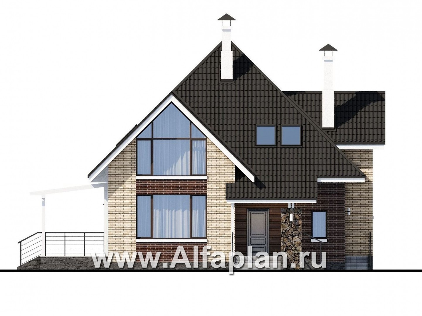Проекты домов Альфаплан - «Плеяды» -дизайн дома с пирамидальной крышей - изображение фасада №1