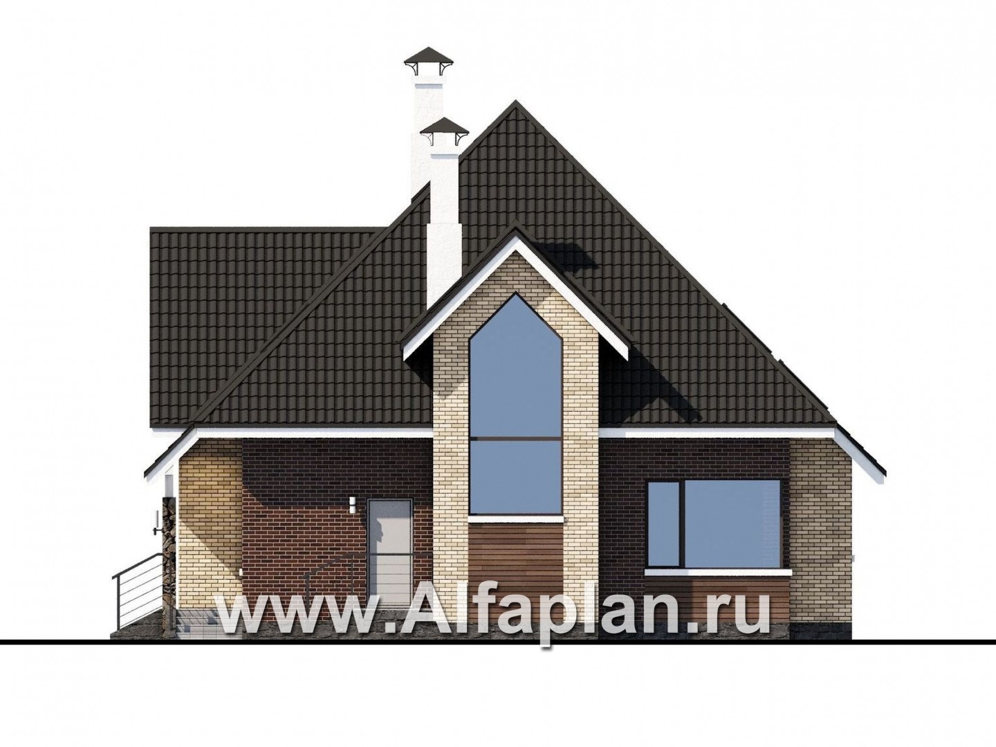Проекты домов Альфаплан - «Плеяды» -дизайн дома с пирамидальной крышей - изображение фасада №2