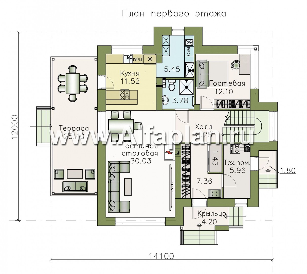 Проекты домов Альфаплан - «Плеяды» -дизайн дома с пирамидальной крышей - изображение плана проекта №1