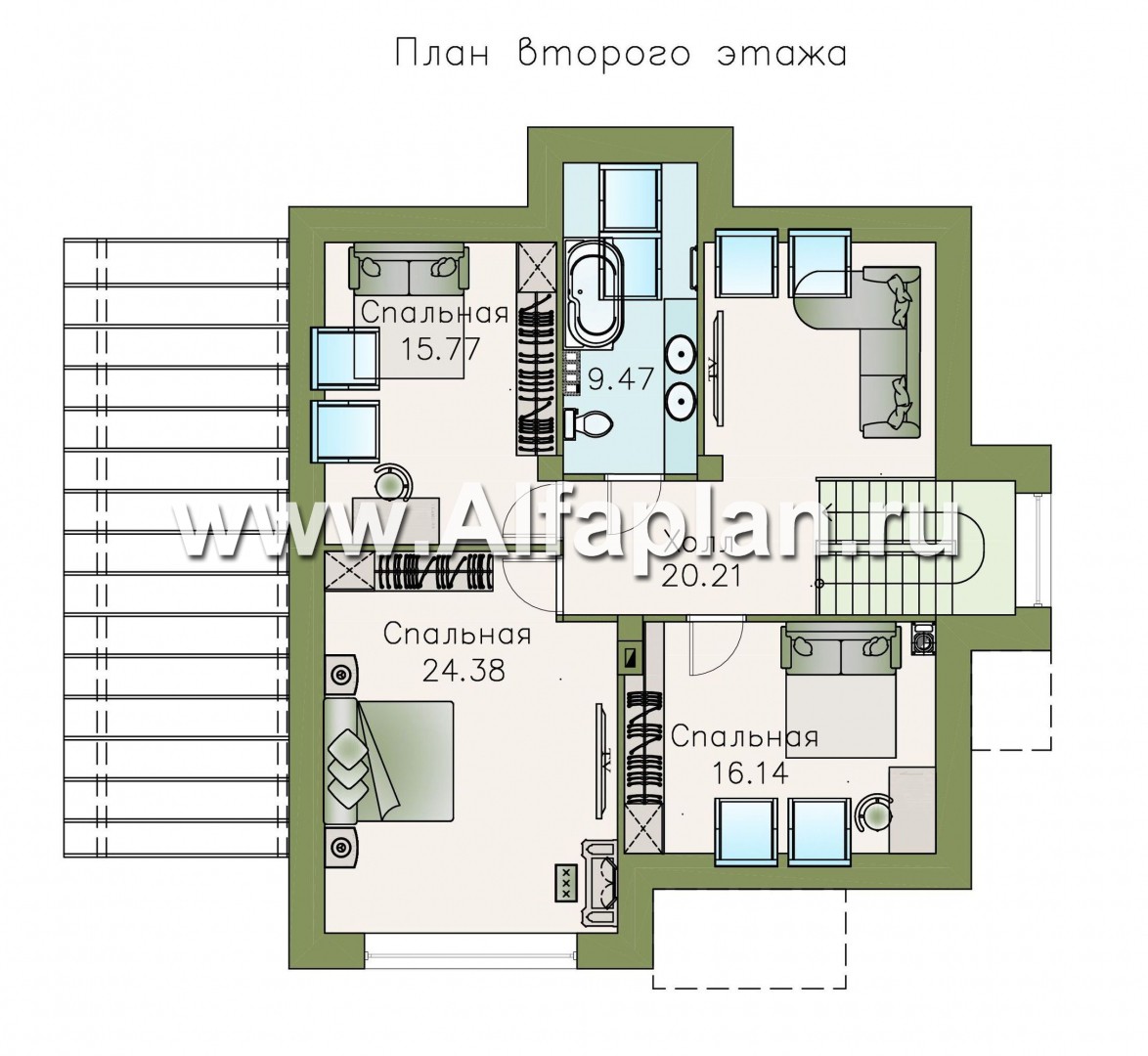 Проекты домов Альфаплан - «Плеяды» -дизайн дома с пирамидальной крышей - изображение плана проекта №2