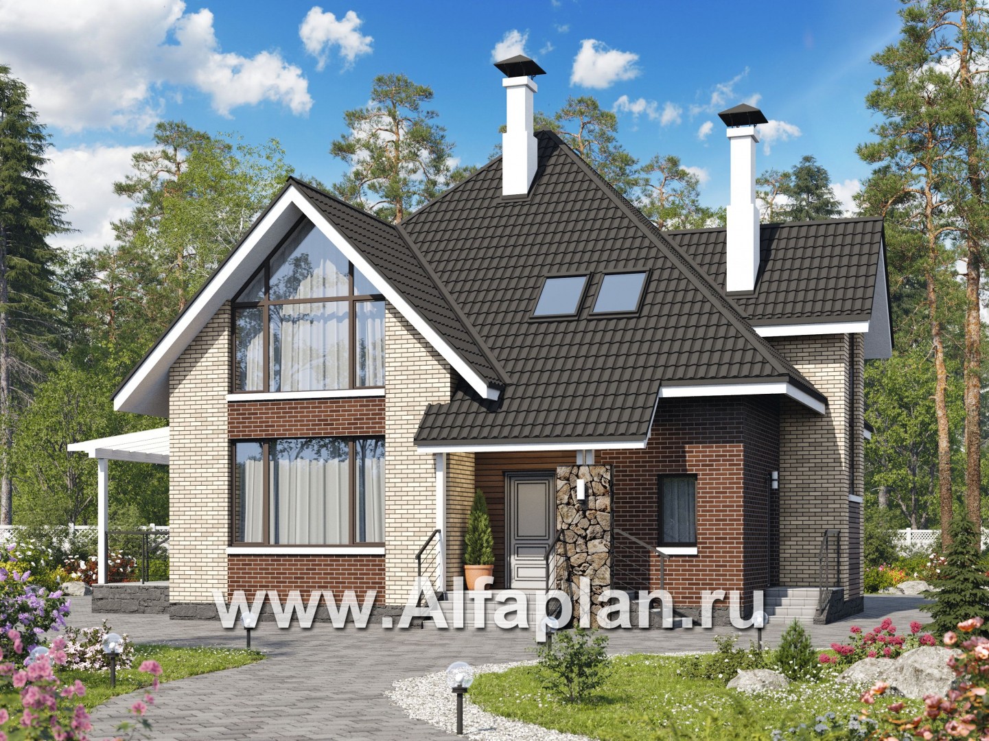 Проекты домов Альфаплан - «Плеяды» -дизайн дома с пирамидальной крышей - основное изображение