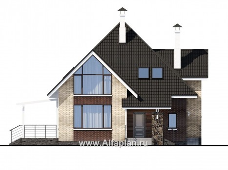 Проекты домов Альфаплан - «Плеяды» -дизайн дома с пирамидальной крышей - превью фасада №1