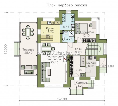 «Персей» - проект дома с мансардой, из кирпича, с террасой, современный стиль - превью план дома