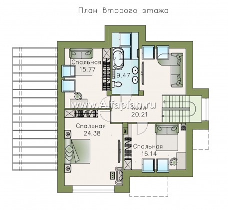 Проекты домов Альфаплан - «Плеяды» -дизайн дома с пирамидальной крышей - превью плана проекта №2