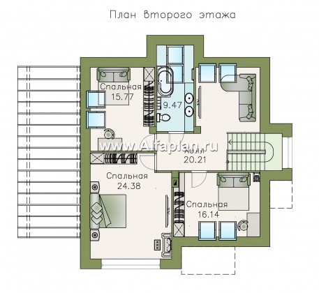 «Персей» - проект дома с мансардой, из кирпича, с террасой, современный стиль - превью план дома