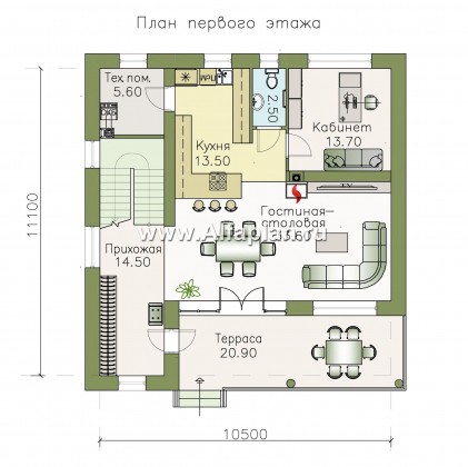 «Пикассо» - проект двухэтажного дома из газобетона, с террасой и балконом - превью план дома