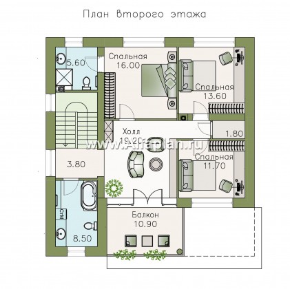 «Пикассо» - проект двухэтажного дома из газобетона, с террасой и балконом - превью план дома