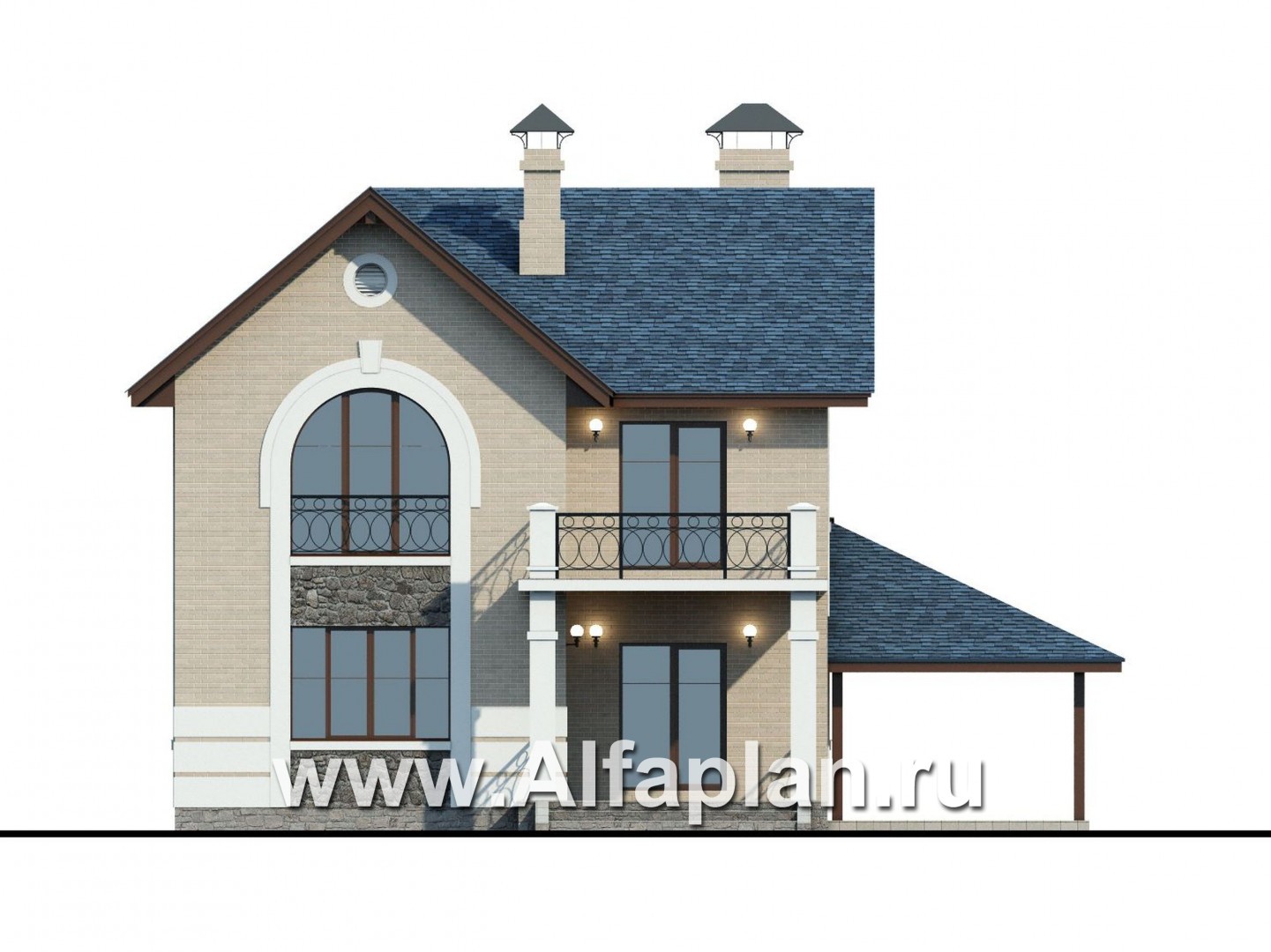 Проекты домов Альфаплан - «Монрепо» - компактный дом с гаражом-навесом - изображение фасада №4