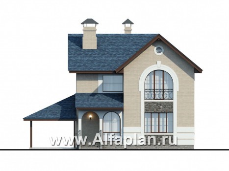 Проекты домов Альфаплан - «Монрепо» - компактный дом с гаражом-навесом - превью фасада №1