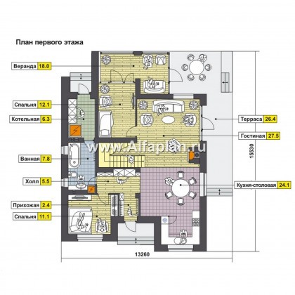 Проекты домов Альфаплан - Современный коттедж с односкатной кровлей - превью плана проекта №1