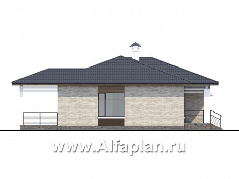 Проекты домов Альфаплан - «Выбор удачи» - проект современного одноэтажного дома, с террасой, из кирпичей или блоков - превью фасада №3