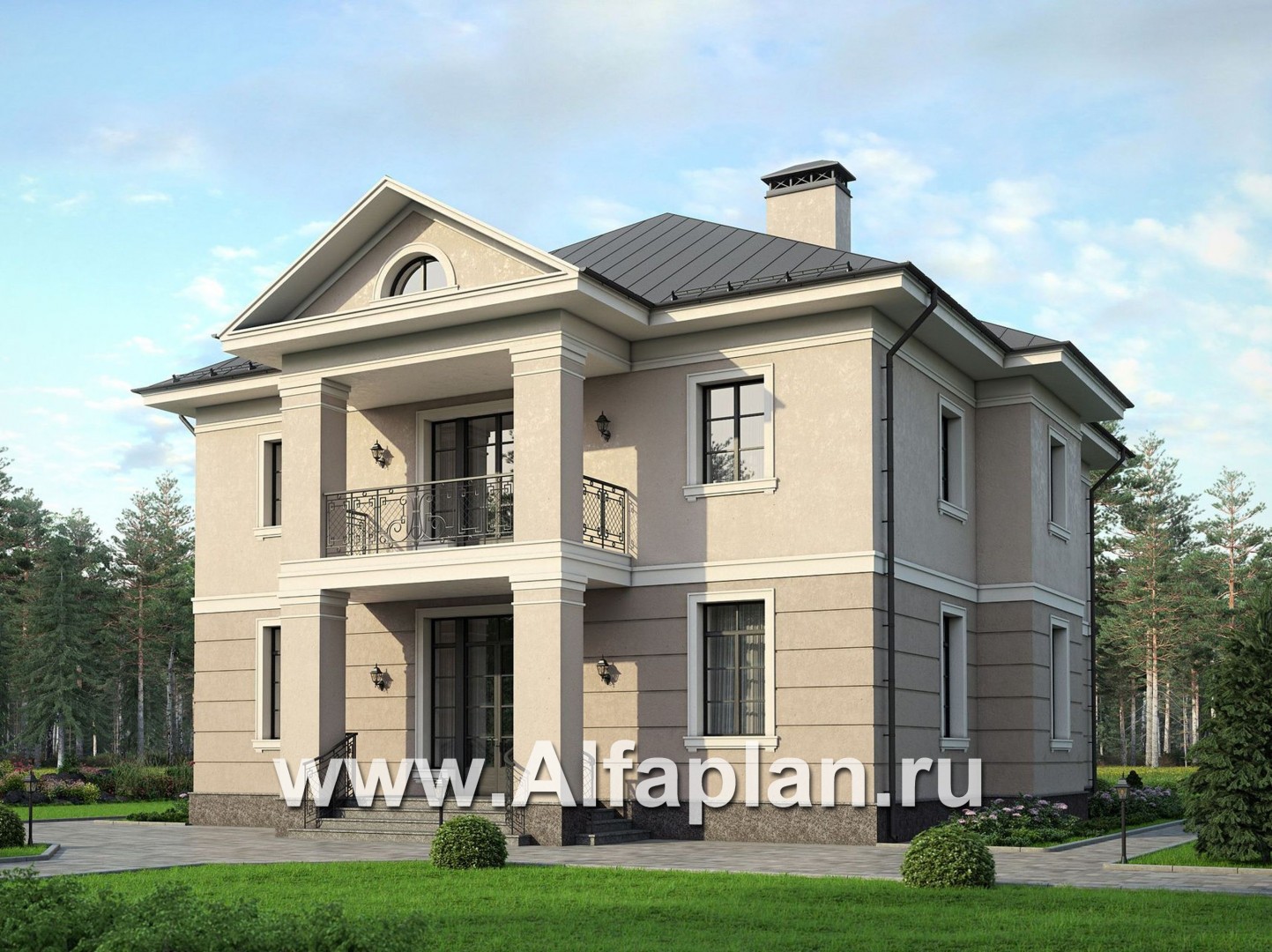 Проекты домов Альфаплан - Классический двухэтажный коттедж - основное изображение