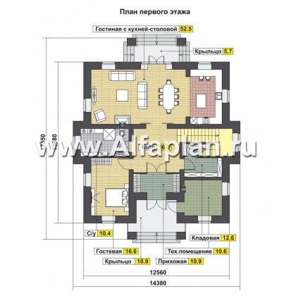 Проекты домов Альфаплан - Классический двухэтажный коттедж - превью плана проекта №1