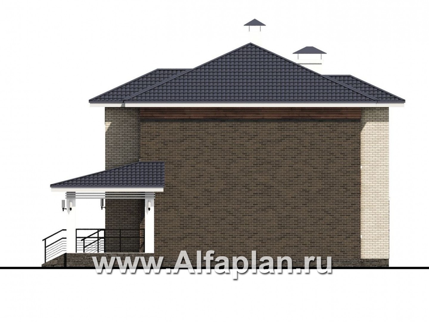 Проекты домов Альфаплан - «Светлая полоса» - современный двухэтажный коттедж - и верандой - изображение фасада №2