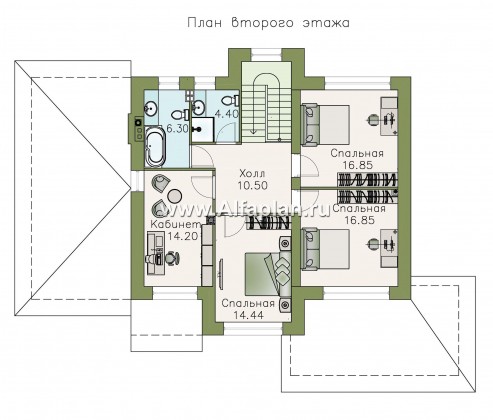 Проекты домов Альфаплан - «Светлая полоса» - современный двухэтажный коттедж - и верандой - превью плана проекта №2