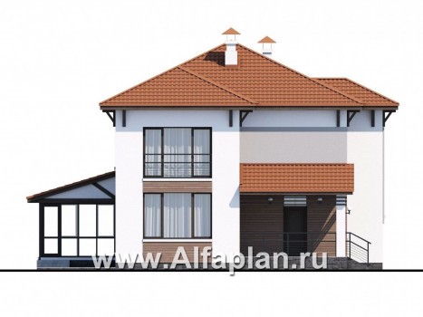 Проекты домов Альфаплан - «Эликсир» - современный коттедж с удобным входом и светлой прихожей - превью фасада №3