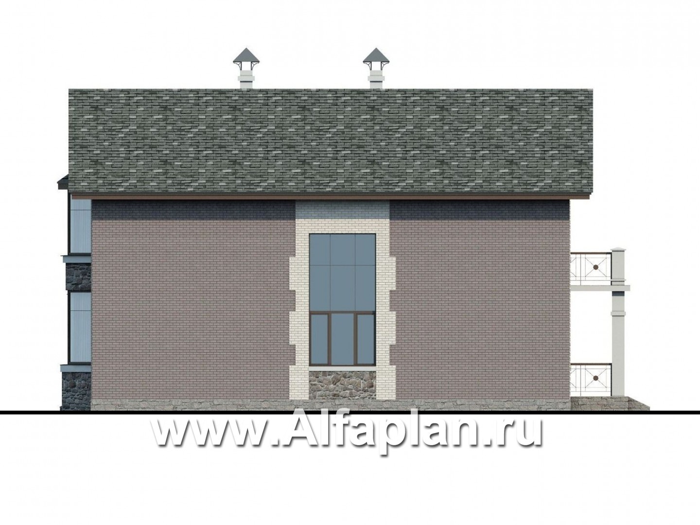 Проекты домов Альфаплан - «Галерея» - коттедж c балконом-галереей и навесом для авто - изображение фасада №2