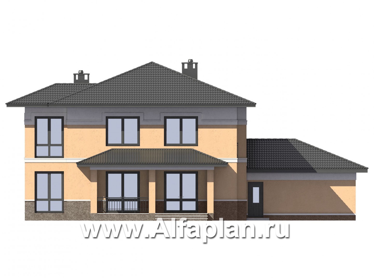 Проекты домов Альфаплан - Двухэтажный коттедж с большим гаражом - изображение фасада №2